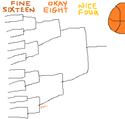 A very accurate and detailed drawing of half of the March Madness Bracketball Basket